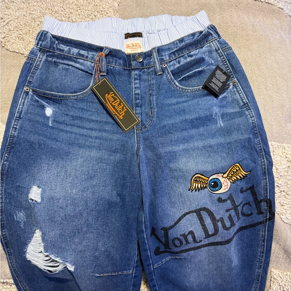 Von Dutch Blue Denim Jeans with Eye Patch
